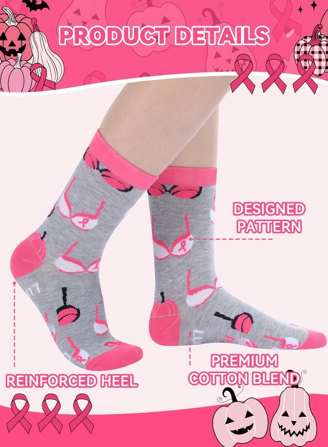 Cozypower 12 Pairs Breast Cancer Gift Socks for Women Pink Ribbon Pumpkin Crew Socks with Motivational Text for October Breast Cancer Awareness Month Events - Image 4
